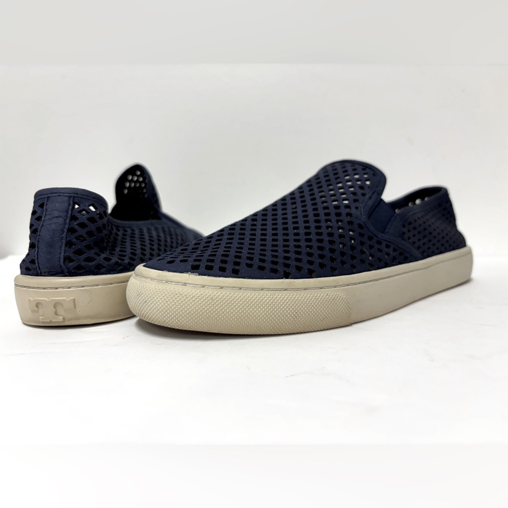 TORY BURCH Jesse Perforated Dark Blue Slip On Sneakers Women’s Size 8